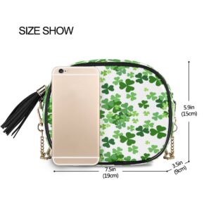 ALAZA Clover Leaves Shamrock Leaf Luck PU Leather Small Women Crossbody Shoulder Bag Purse Wallet with Adjustable Chain Strap