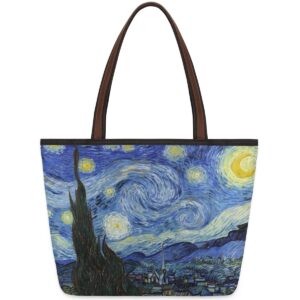 auuxva tote bag medium handbag starry night art painting shoulder bag satchel purse work travel tote bag with zipper