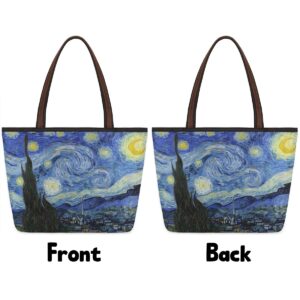 AUUXVA Tote Bag Medium Handbag Starry Night Art Painting Shoulder Bag Satchel Purse Work Travel Tote Bag with Zipper