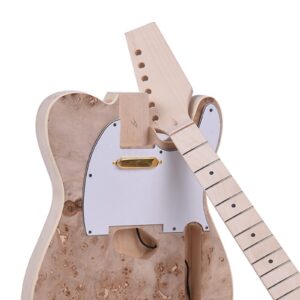 1 Set Completely DIY Unfinished Electric Guitar Kits Basswood Body Burl Surface DIY Guitar Kit