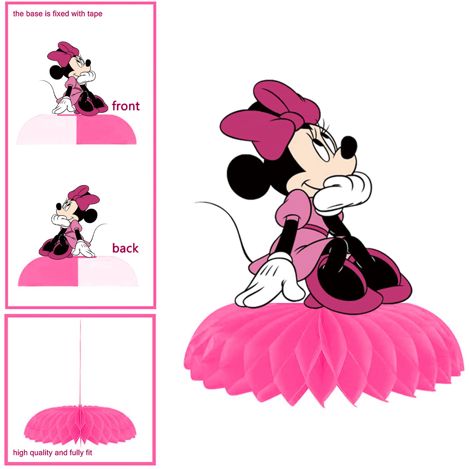 9Pcs Minnie Birthday Party Supplies for Mouse,Minnie Honeycomb Centerpieces,Minnie Theme 3D Table Decorations