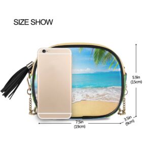 ALAZA Tropical Beach Palm Tree PU Leather Small Women Crossbody Shoulder Bag Purse Wallet with Adjustable Chain Strap