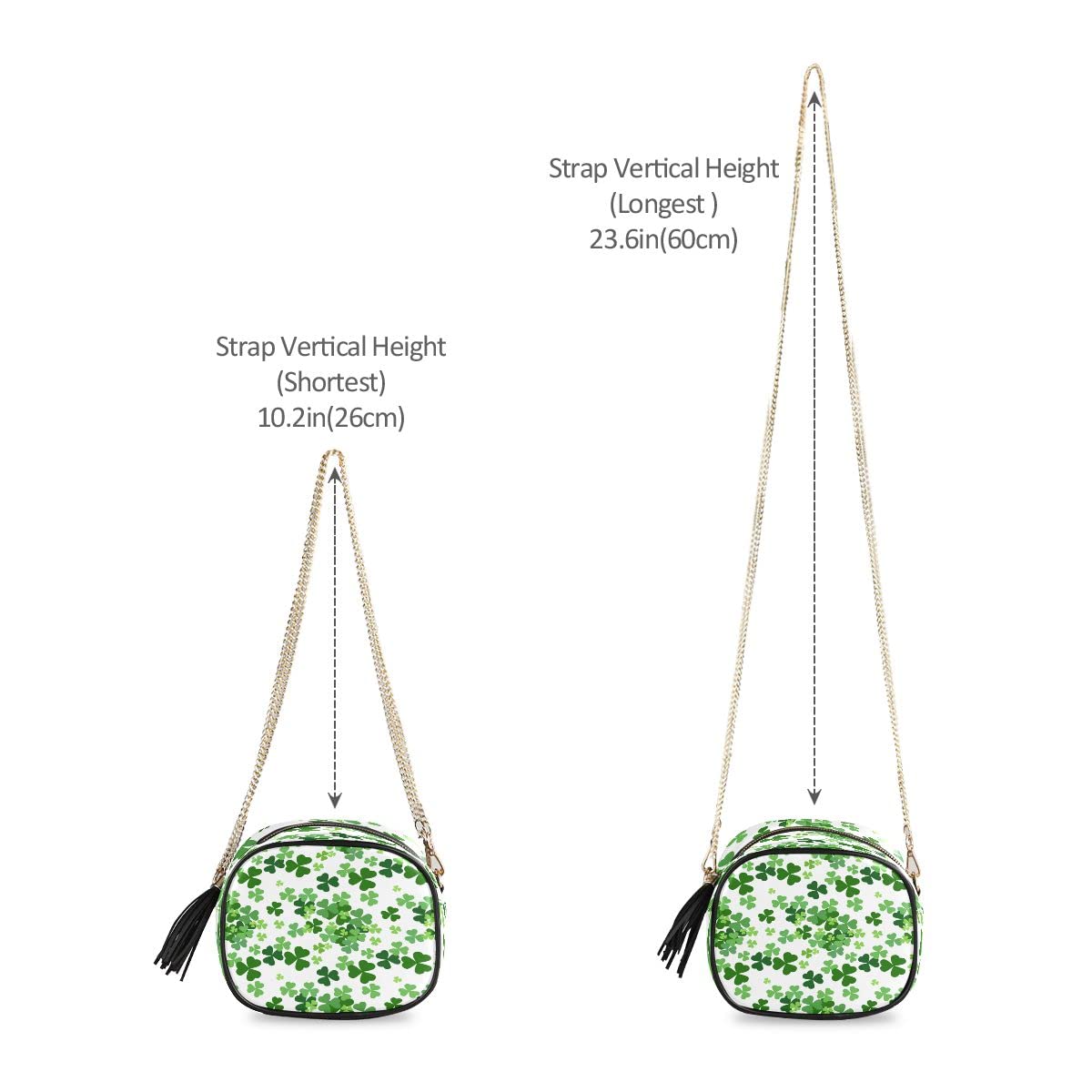 ALAZA Clover Leaves Shamrock Leaf Luck PU Leather Small Women Crossbody Shoulder Bag Purse Wallet with Adjustable Chain Strap