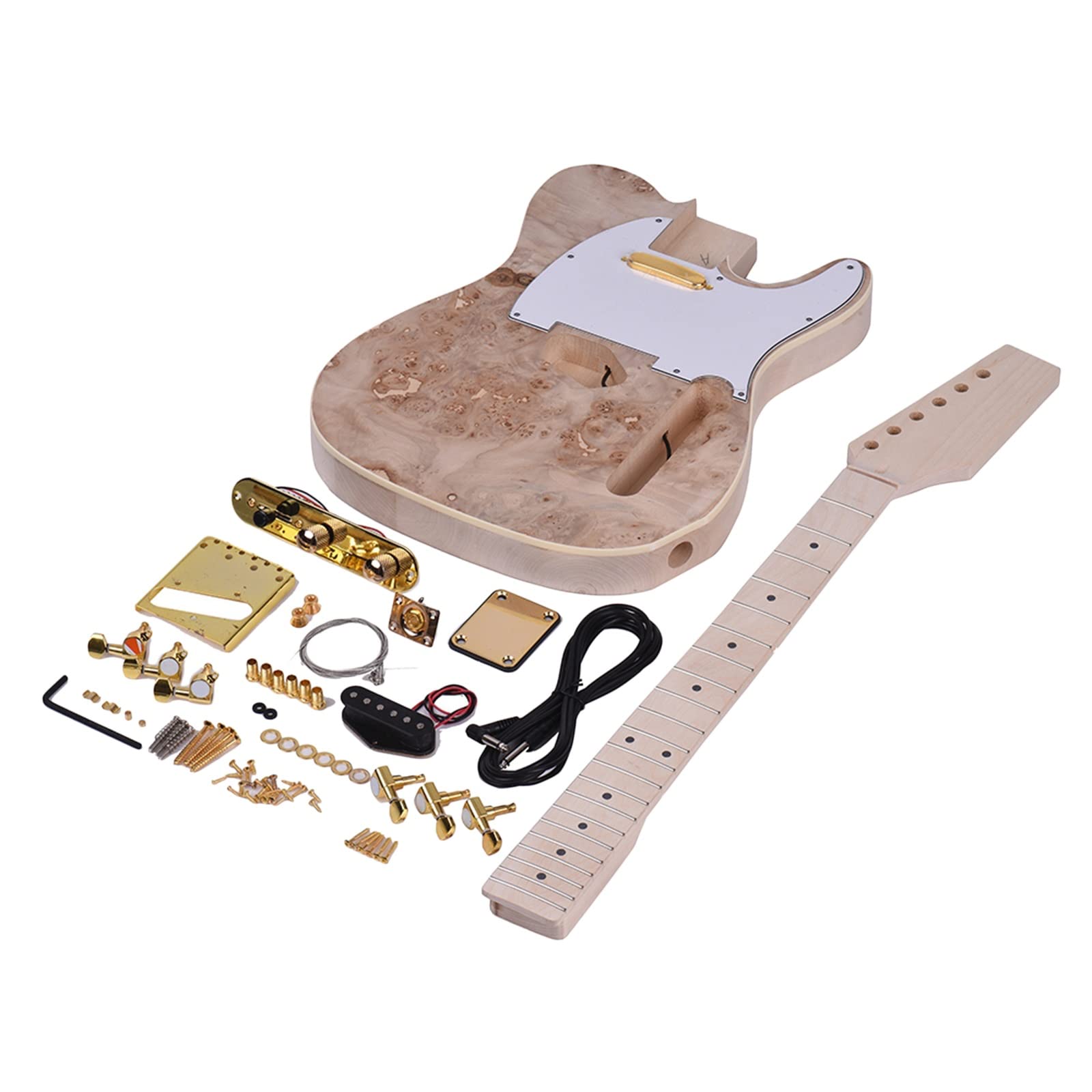 1 Set Completely DIY Unfinished Electric Guitar Kits Basswood Body Burl Surface DIY Guitar Kit