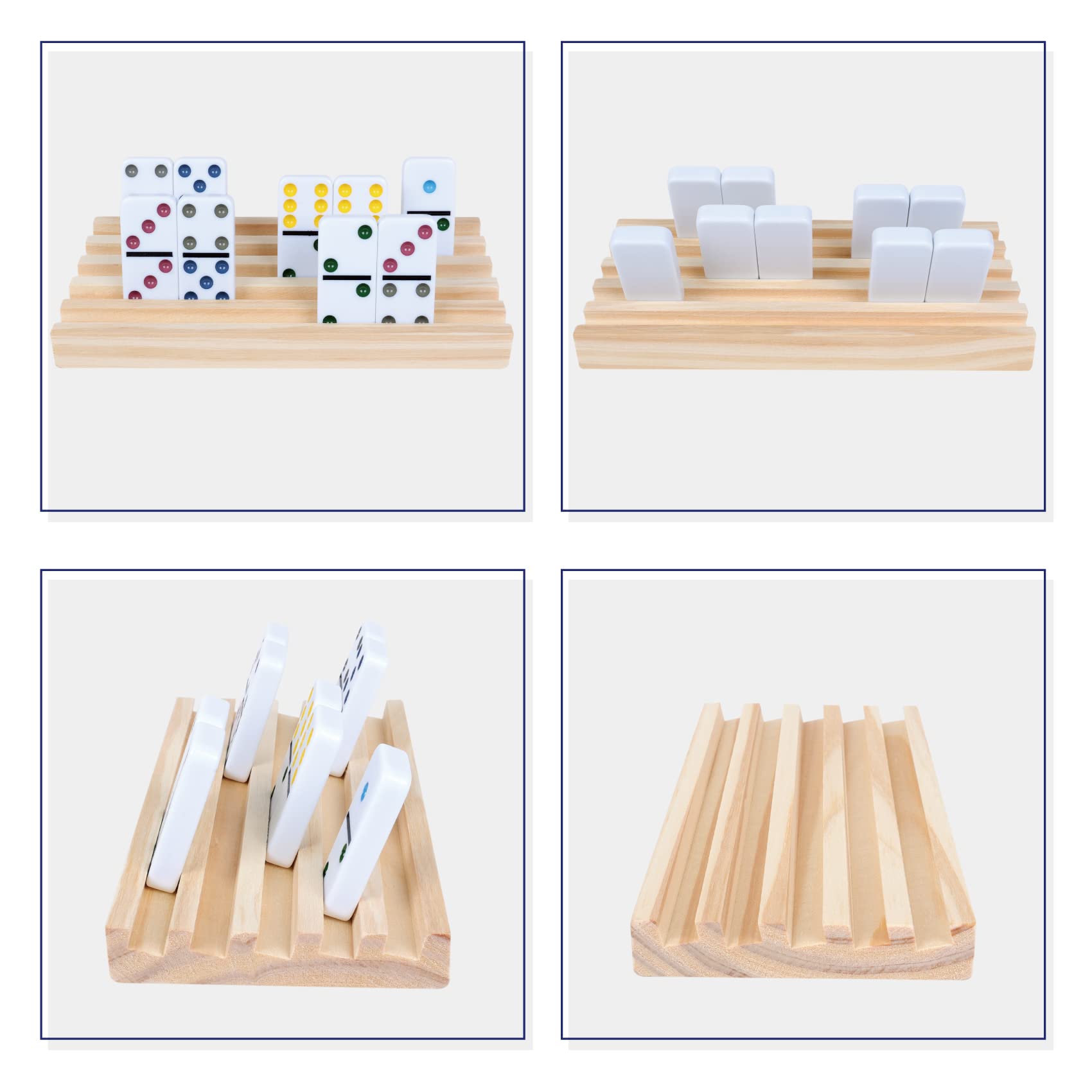 GOTHINK Wooden Domino Racks Set of 8 Trays for Mexican Train Dominoes Games Domino Tiles Holders Mexican Train Accessories for Adults & Kids - Dominoes NOT Included