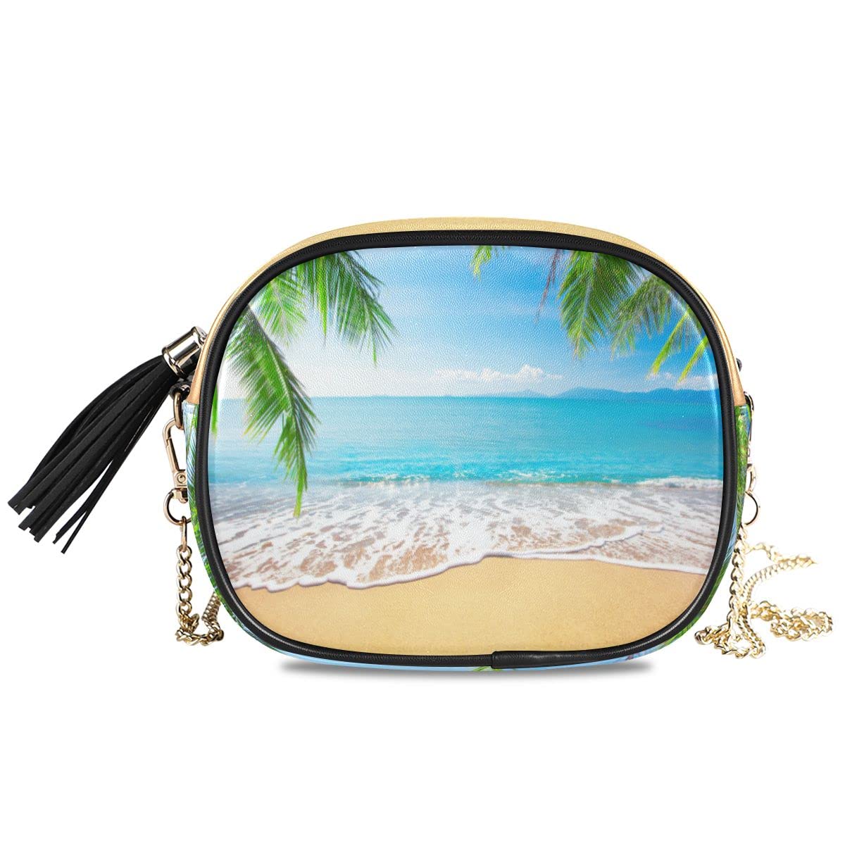 ALAZA Tropical Beach Palm Tree PU Leather Small Women Crossbody Shoulder Bag Purse Wallet with Adjustable Chain Strap