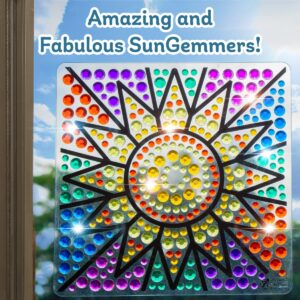 PURPLE LADYBUG SUNGEMMERS Gem Art Suncatcher Kit for Kids + 7 Brown Gift Bags with Scratch Panel for Messages