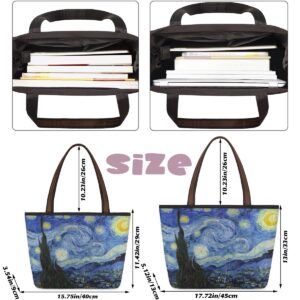 AUUXVA Tote Bag Medium Handbag Starry Night Art Painting Shoulder Bag Satchel Purse Work Travel Tote Bag with Zipper