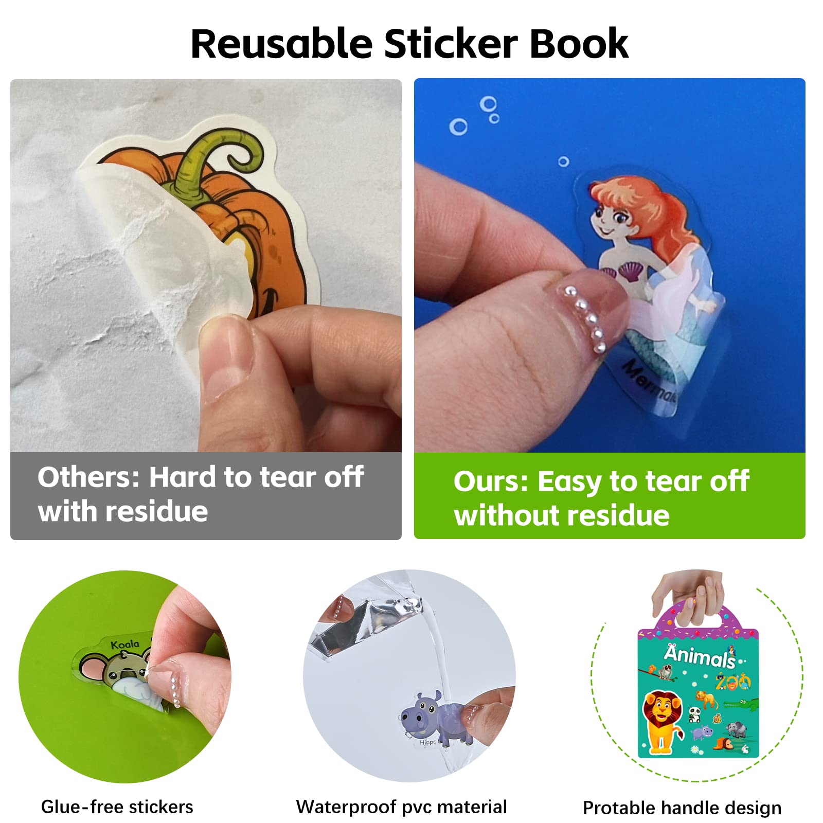 Reusable Sticker Books for Kids 3+ Years Old, Toddler Activity Sticker Book Busy Book Travel Toys for Girls Boys Gift (Farm, Ocean and Animals Theme)