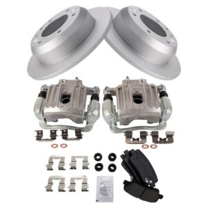 TRQ Rear Brake Pad & Rotor Kit Brake Caliper Brake Pads Brake Rotor Ceramic Solid Premium G-Coated Compatible with 2007-2008 Hyundai Entourage