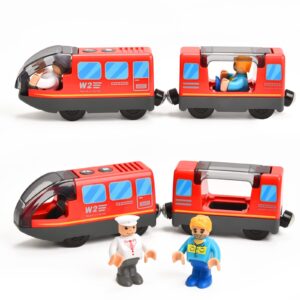 72PCS Wooden Fire Station Train Sets+2PCS Battery Operated Action Locomotive-Fits Thomas, Brio, IKEA, Melissa