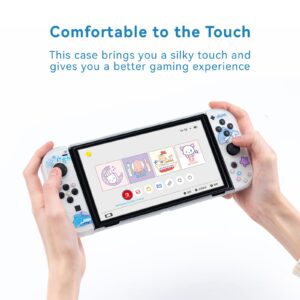 GeekShare Protective Case Slim Cover Case Compatible with Nintendo Switch OLED Console and Joy-Con, Shock-Absorption and Anti-Scratch Cover Skin for Switch OLED 2021- Shark Party (Clear)