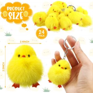 24 Pcs Small Chicken Keychain 3 Inch Realistic Plush Farm Chick Mini Ornaments Yellow Fluffy Chicken Stuffed Animal Soft Chicken Toy Photography Props DIY Easter Egg Filling Decorations Party