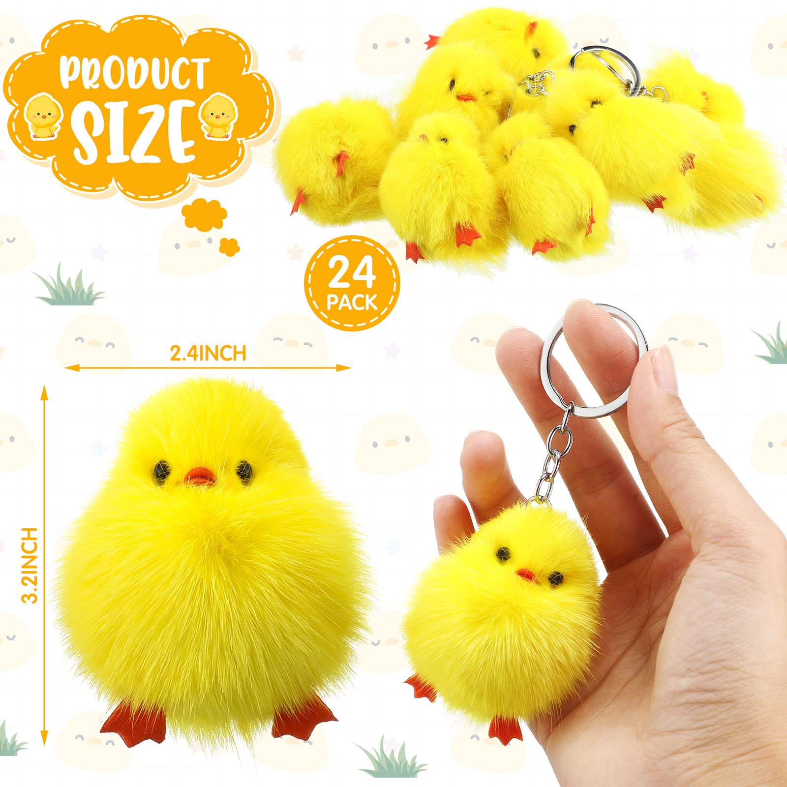 24 Pcs Small Chicken Keychain 3 Inch Realistic Plush Farm Chick Mini Ornaments Yellow Fluffy Chicken Stuffed Animal Soft Chicken Toy Photography Props DIY Easter Egg Filling Decorations Party