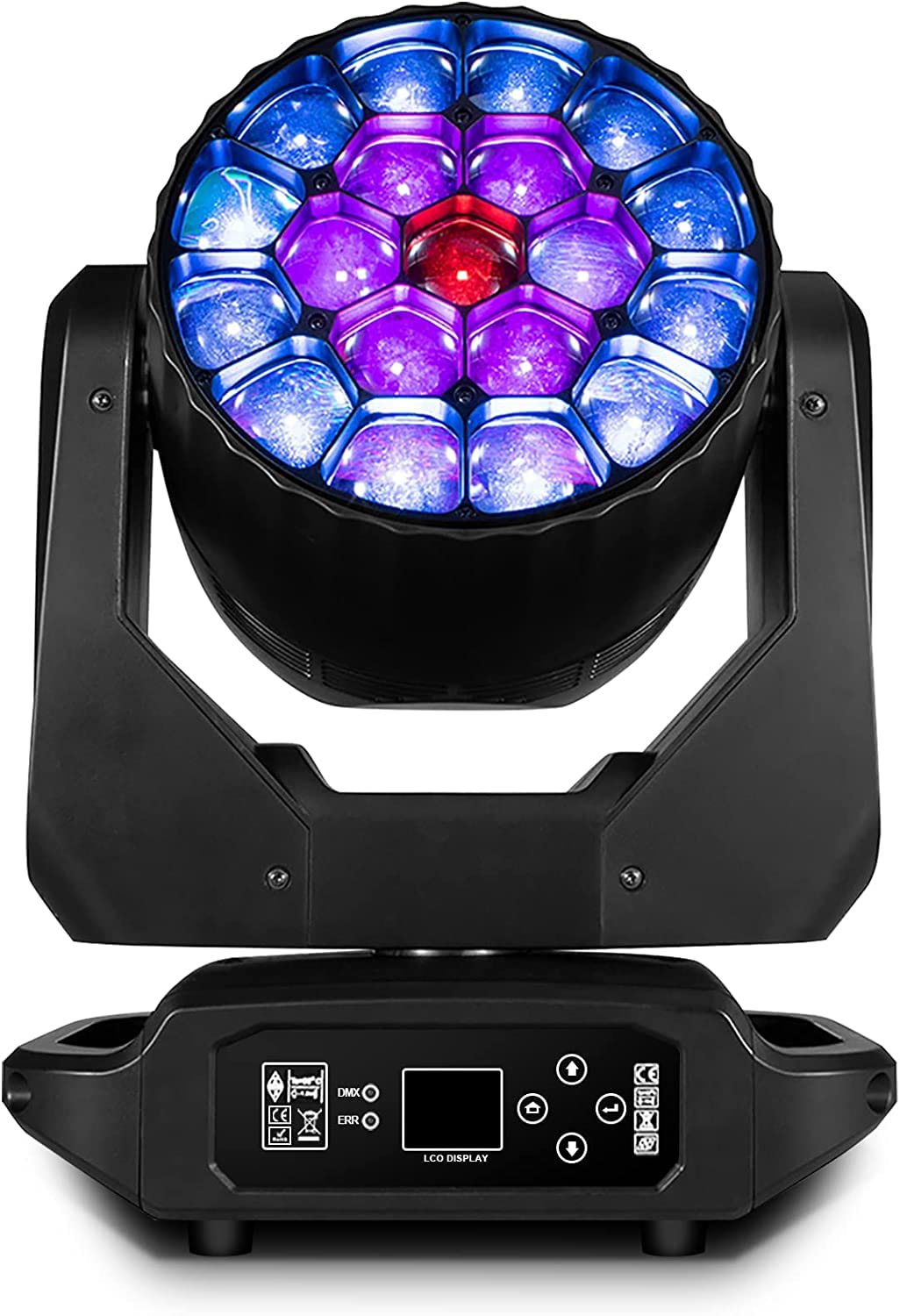 SHEHDS Moving Head Lights LED 19X20W Beam/Wash/Zoom/Dazzle/Strobe Effect RGBW 4in1 Big Bee Eye Stage Lights 4-45°Beam Angle CTO Mode DMX Control Professional DJ Lights for Christmas Club Wedding