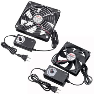 Wathai 120mm 140mm 5 inch AC Powered Fan 12V with 110V - 240V Variable Speed Controller AC Plug for DIY Biltong Box Reptile Aquarium Receiver DVR Playstation Xbox Computer Cabinet Cooling 2 Pack