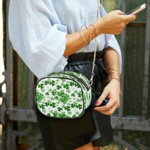 ALAZA Clover Leaves Shamrock Leaf Luck PU Leather Small Women Crossbody Shoulder Bag Purse Wallet with Adjustable Chain Strap