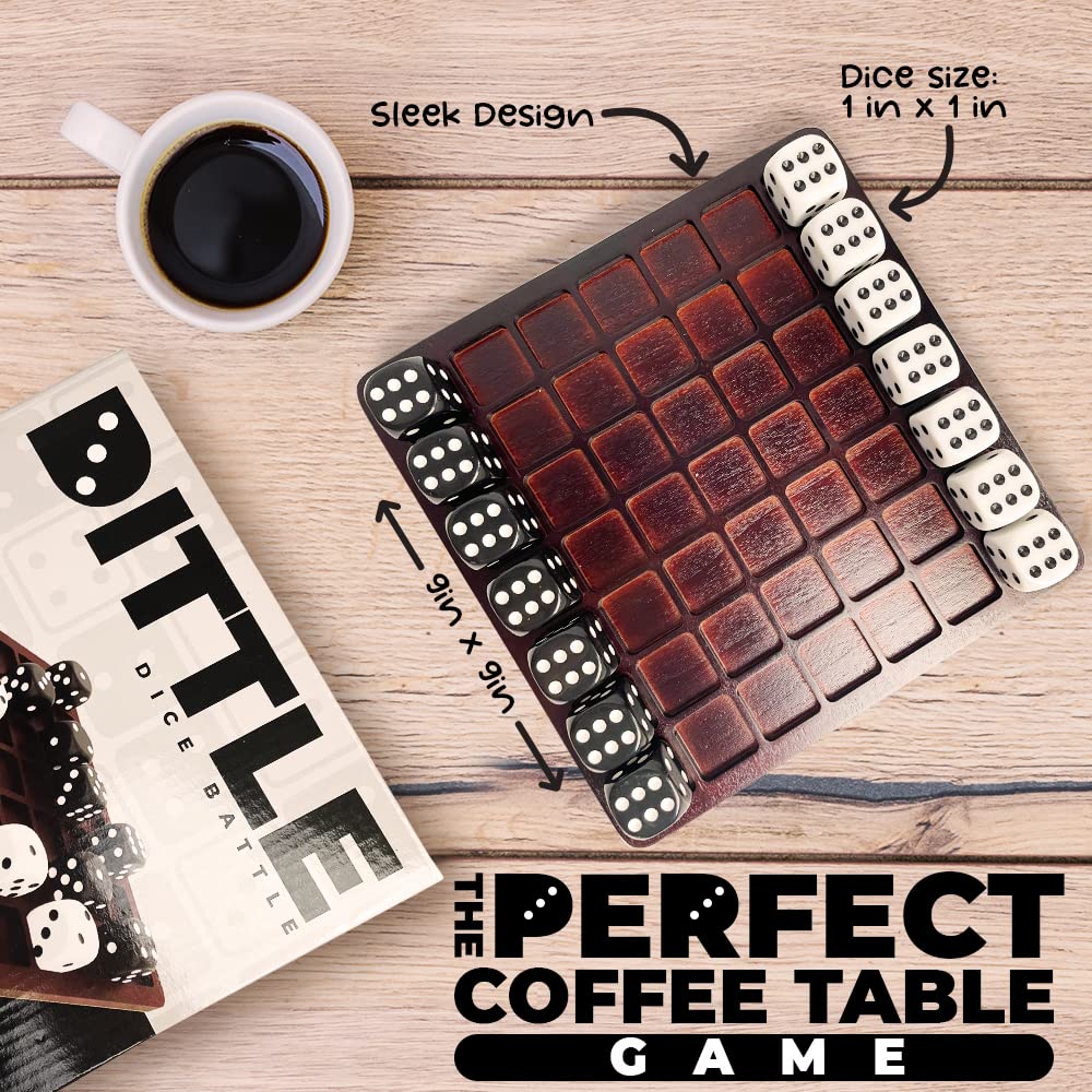 Dittle - Dice Battle | Ages 6+ | Unique Wooden Coffee Table Games for Adults and Family | Best Board Games for Kids 2 Player | Bar Games for Adults Indoor Tabletop Games | Wood Table Top Games Adult