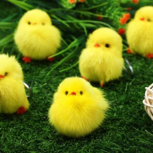 24 Pcs Small Chicken Keychain 3 Inch Realistic Plush Farm Chick Mini Ornaments Yellow Fluffy Chicken Stuffed Animal Soft Chicken Toy Photography Props DIY Easter Egg Filling Decorations Party