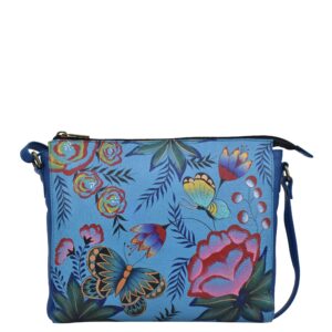 Anna by Anuschka Slim Medium Crossbody, Summer Garden Denim