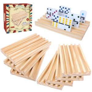 GOTHINK Wooden Domino Racks Set of 8 Trays for Mexican Train Dominoes Games Domino Tiles Holders Mexican Train Accessories for Adults & Kids - Dominoes NOT Included