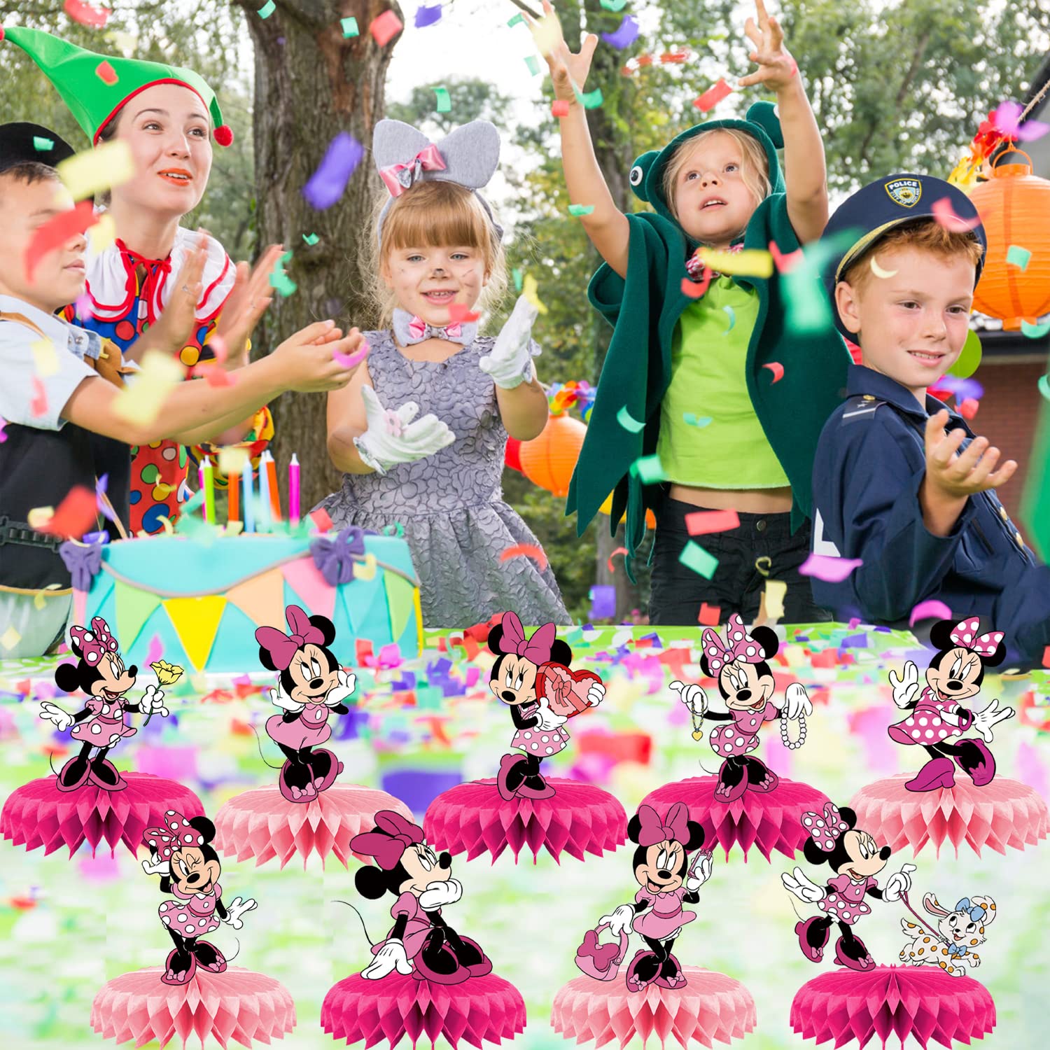 9Pcs Minnie Birthday Party Supplies for Mouse,Minnie Honeycomb Centerpieces,Minnie Theme 3D Table Decorations