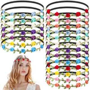 chuangdi 50 pcs multicolor flower headband, floral crowns wreath garland, bohemian fairy ribbon hair band for girl women, wedding, vacation, party, daily wear