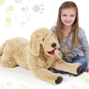 geosar giant dog stuffed animals fluffy labrador large stuffed dog hugging toy big cuddly plush body pillow gifts for adult kids, pets birthday party christmas thanksgiving, gold(70 cm/ 27.5 inch)