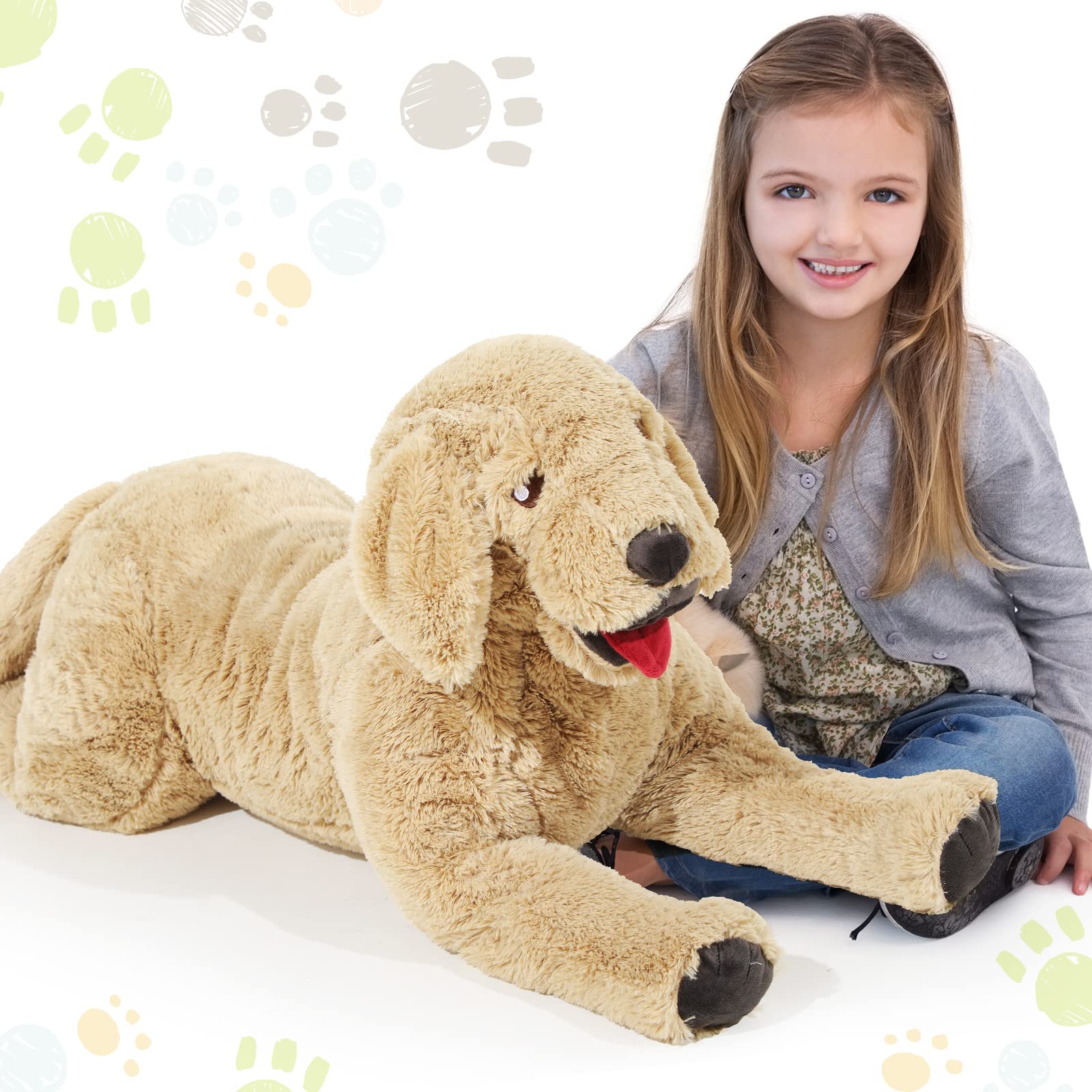 Geosar Giant Dog Stuffed Animals Fluffy Labrador Large Stuffed Dog Hugging Toy Big Cuddly Plush Body Pillow Gifts for Adult Kids, Pets Birthday Party Christmas Thanksgiving, Gold(70 cm/ 27.5 inch)