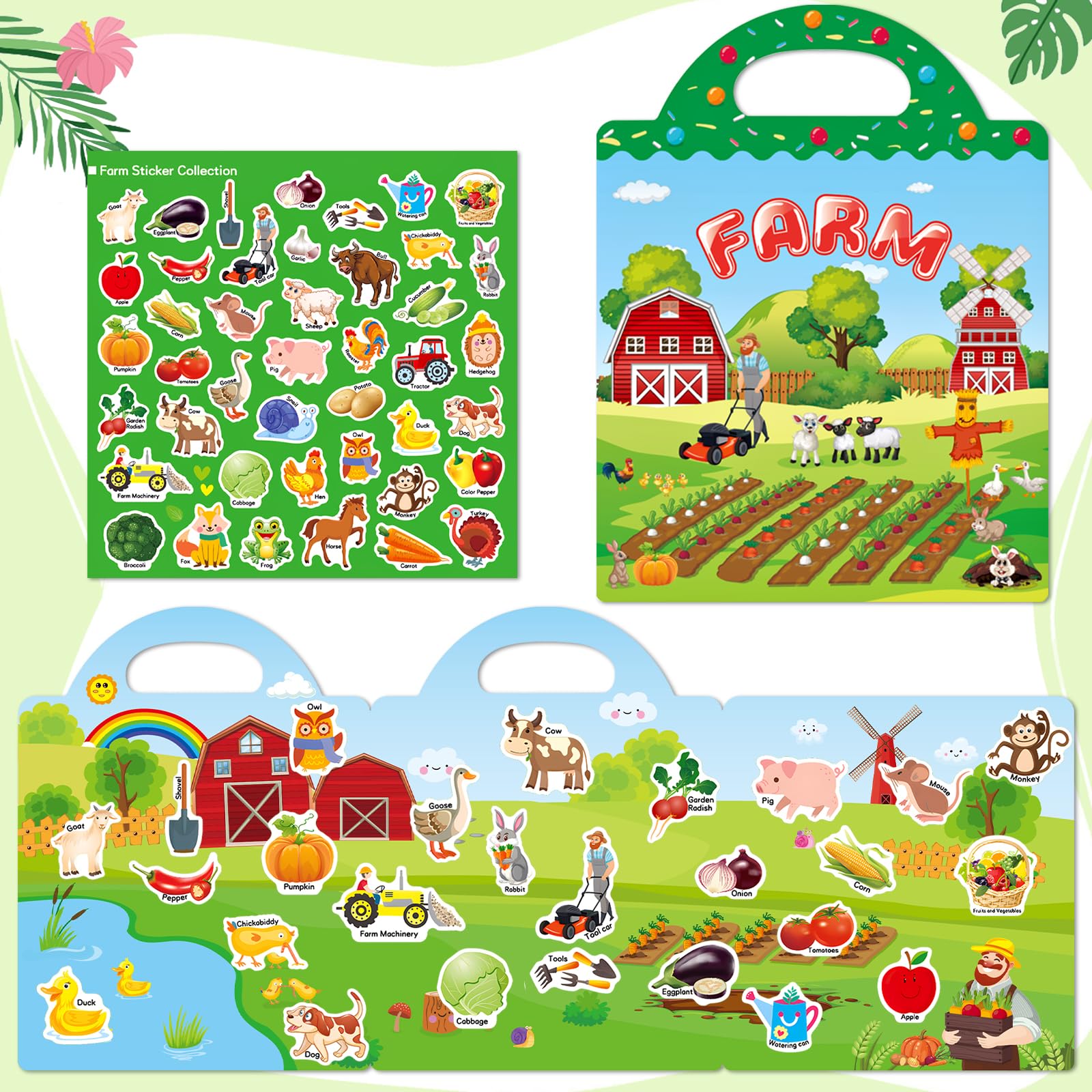 Reusable Sticker Books for Kids 3+ Years Old, Toddler Activity Sticker Book Busy Book Travel Toys for Girls Boys Gift (Farm, Ocean and Animals Theme)