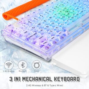 ATTACK SHARK X75 PRO PC Transparent Wireless Hot Swappable Mechanical Keyboard with 2.4G/Bluetooth/Wired Coiled Cable,Acrylic Wirst Rest,Gasket Mounted,for Windows/Mac(Kailh MX Switches)