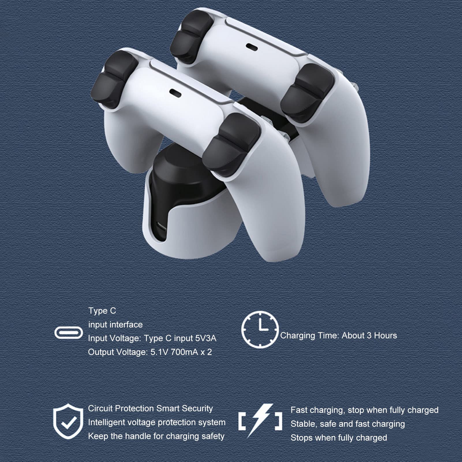 Charging Station for PS5 Controller,Dual Controller Fast Charging,Approx. 3H Charging Time with LED Indicator,5.1V Fast Charging AC Adapter for PS5 Controller Dual Charging Dock(White)