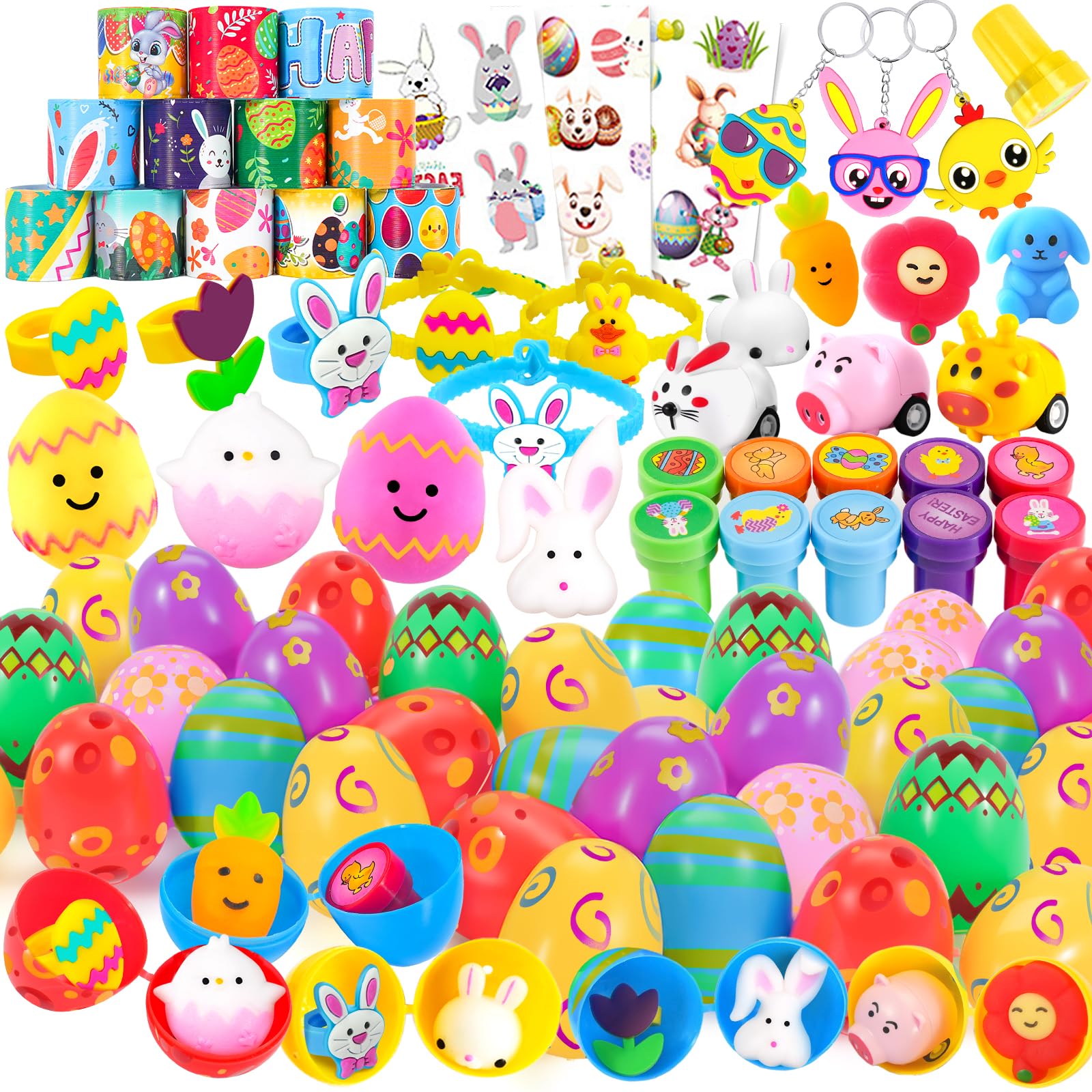 WEARXI 92PCS Easter Eggs Fillers, Easter Basket Stuffers, Plastic Easter Eggs, Easter Baskets for Kids Easter Eggs Filled, Filled Easter Eggs with Toys, Easter Party Favors, Easter Gifts for Kids