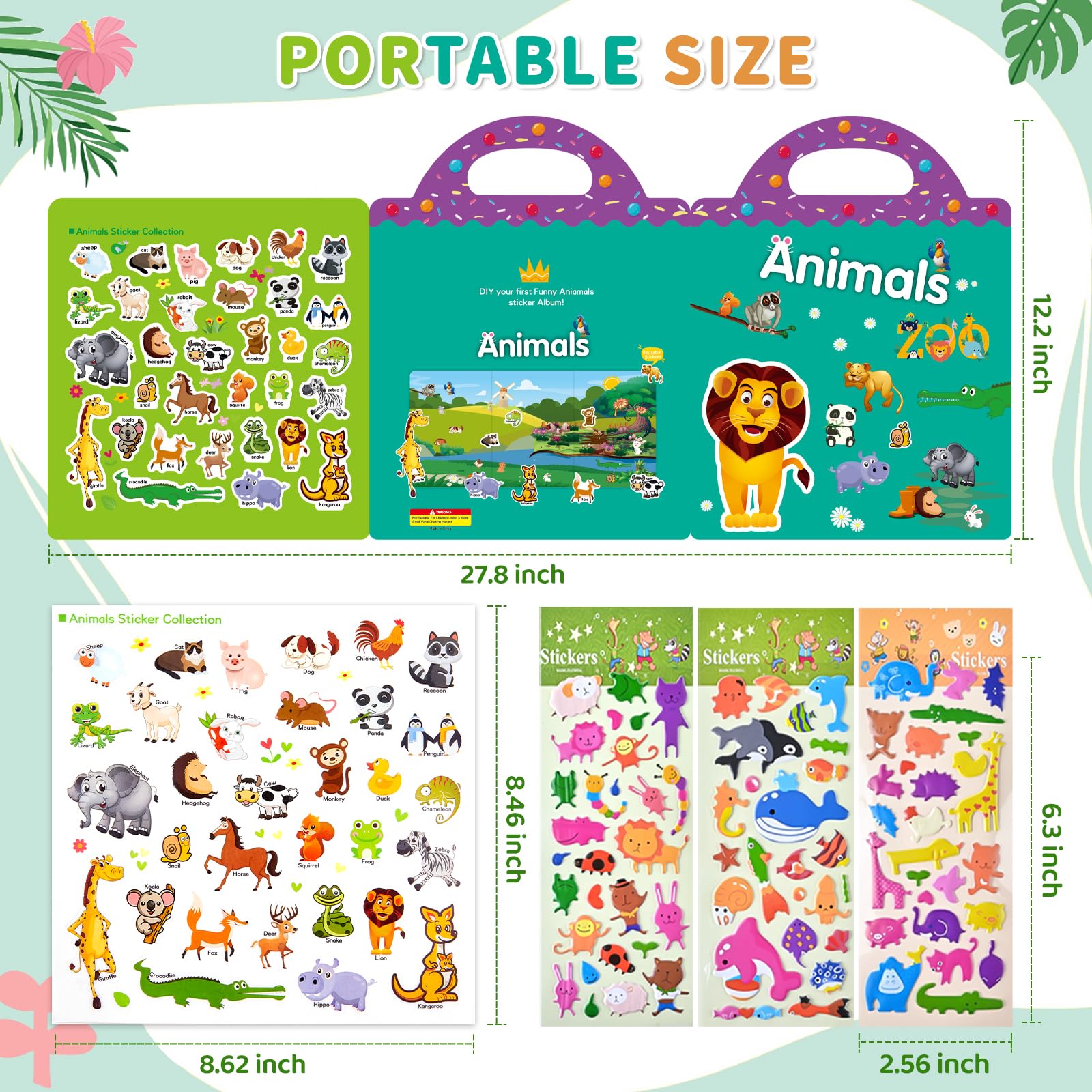 Reusable Sticker Books for Kids 3+ Years Old, Toddler Activity Sticker Book Busy Book Travel Toys for Girls Boys Gift (Farm, Ocean and Animals Theme)