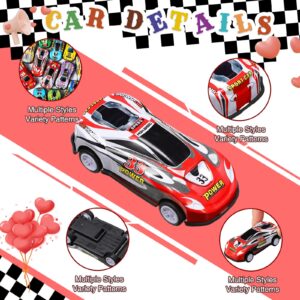 32 Pack Valentine's Day Gifts Cards with Die Cast Toy Cars Assorted Mini Pull Back Racing Plastic Vehicle Bulk for Kid School Classroom Exchange Party Favor Goodies Supplies Decor