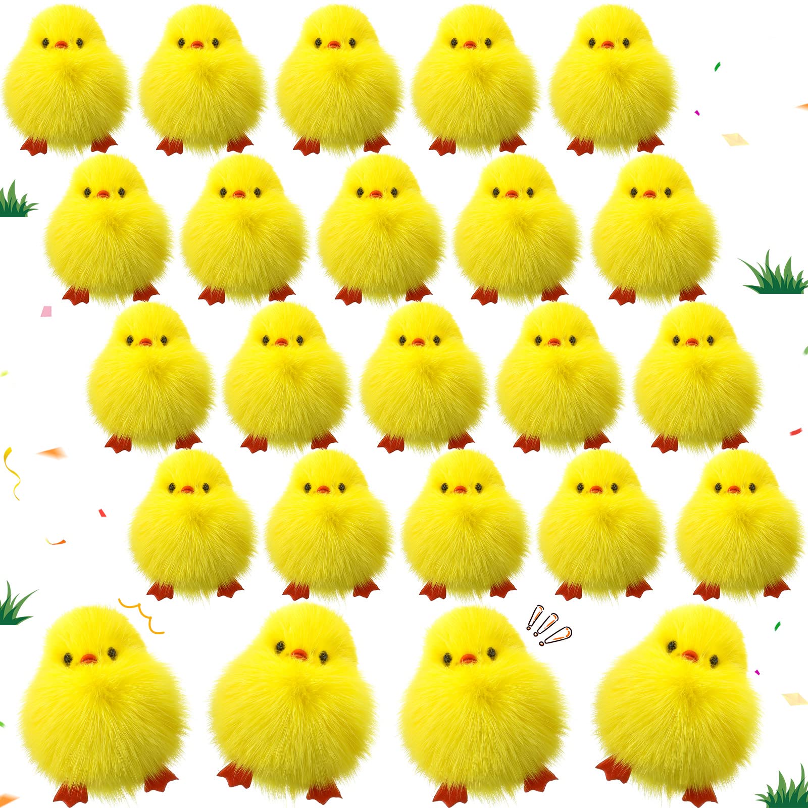 24 Pcs Small Chicken Keychain 3 Inch Realistic Plush Farm Chick Mini Ornaments Yellow Fluffy Chicken Stuffed Animal Soft Chicken Toy Photography Props DIY Easter Egg Filling Decorations Party