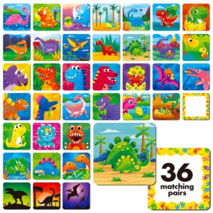 Hebayy Memory Matching Game, 72 PCS Dinosaurs Matching Cards for Toddlers 36 Pairs Memory Cards Educational Toys for Preschool 4 5 6 Years Old