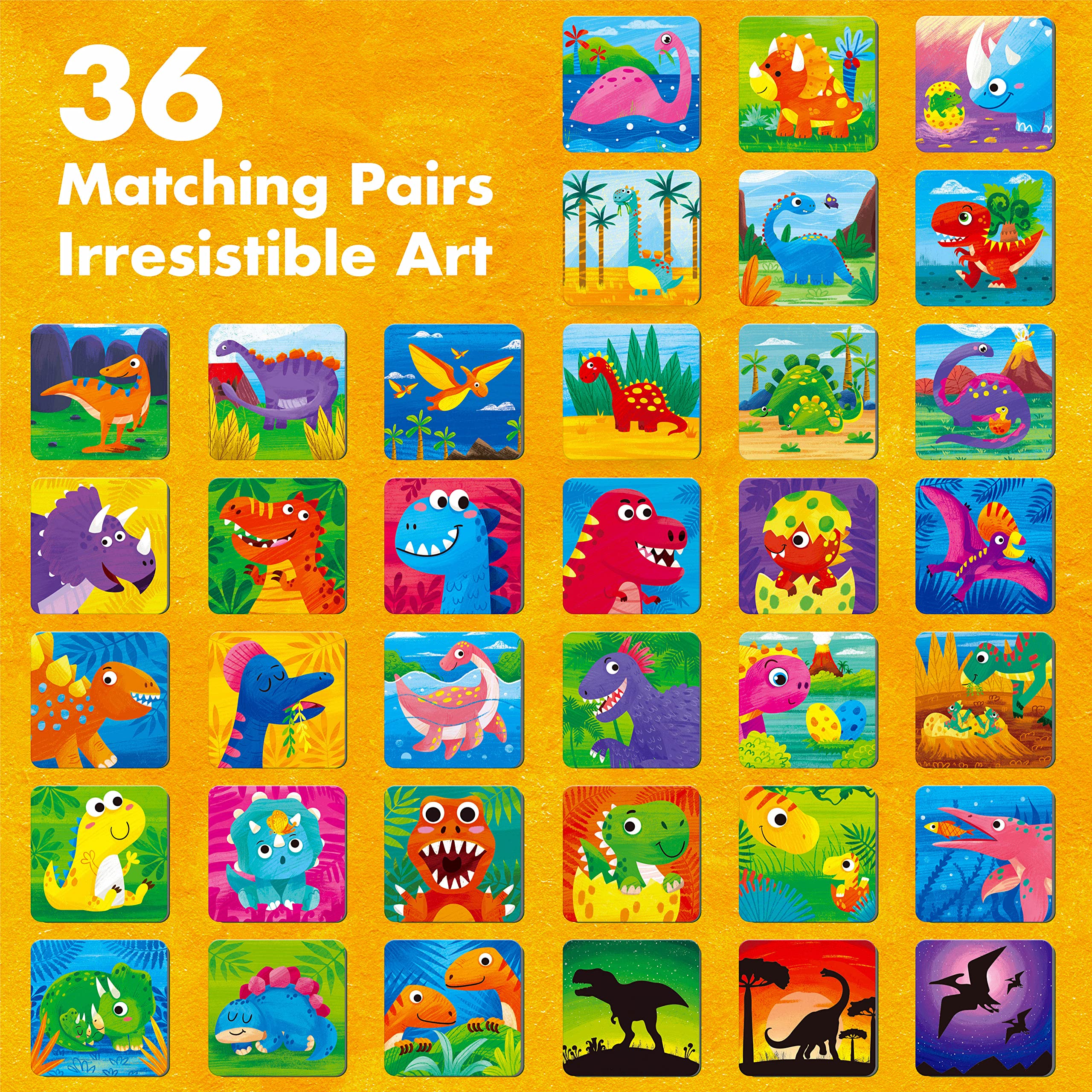 Hebayy Memory Matching Game, 72 PCS Dinosaurs Matching Cards for Toddlers 36 Pairs Memory Cards Educational Toys for Preschool 4 5 6 Years Old