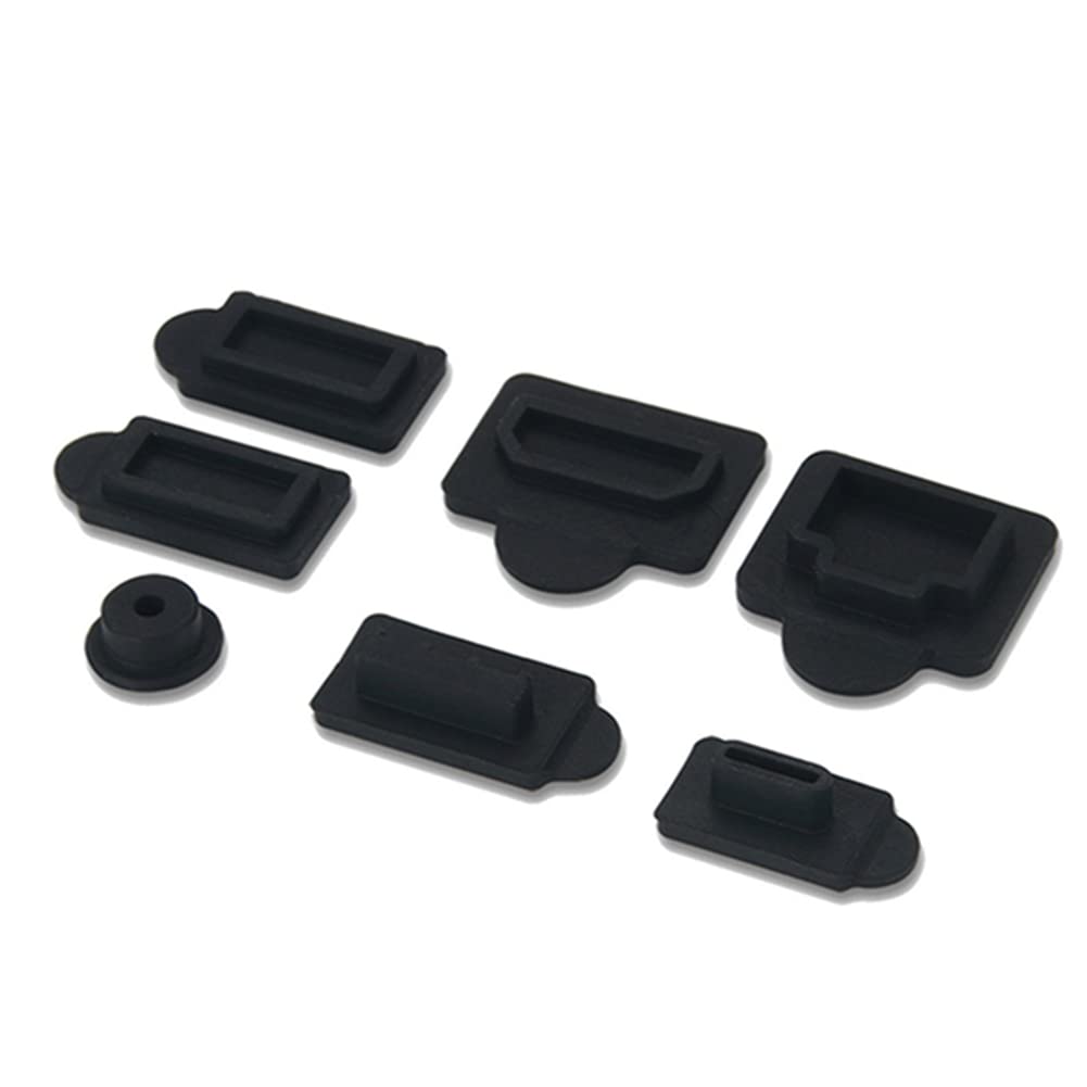 7 Pieces Silicone Dust Plugs Compatible with Ps5 Digital & Disc Edition Console Dust Cover, USB HDMI Interface Type A/C LAN Port Dustproof Protector Plug-Black(A)