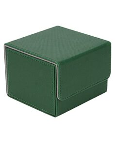 zlca card deck box with 2 dividers for mtg cards, large horizontal card storage box fits 150+ single sleeved cards, pu leather commander deck box for tcg ccg (green)