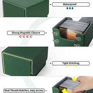 ZLCA Card Deck Box with 2 Dividers for MTG Cards, Large Horizontal Card Storage Box Fits 150+ Single Sleeved Cards, PU Leather Commander Deck box for TCG CCG (Green)