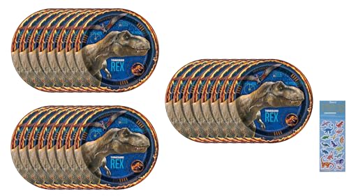 Jurassic World Dinosaur Birthday Party Supplies Bundle includes Lunch Paper Plates - 24 Count