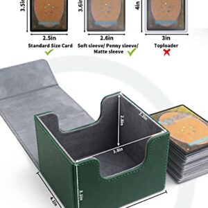 ZLCA Card Deck Box with 2 Dividers for MTG Cards, Large Horizontal Card Storage Box Fits 150+ Single Sleeved Cards, PU Leather Commander Deck box for TCG CCG (Green)