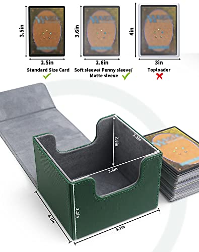 ZLCA Card Deck Box with 2 Dividers for MTG Cards, Large Horizontal Card Storage Box Fits 150+ Single Sleeved Cards, PU Leather Commander Deck box for TCG CCG (Green)