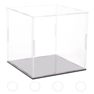 fingerinspire clear acrylic display case with black base & 4 pcs rubber rings 6x6x6 inch cube clear self-assembly acrylic box dustproof protection showcase for action figures collectibles toys