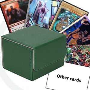 ZLCA Card Deck Box with 2 Dividers for MTG Cards, Large Horizontal Card Storage Box Fits 150+ Single Sleeved Cards, PU Leather Commander Deck box for TCG CCG (Green)