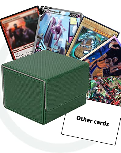 ZLCA Card Deck Box with 2 Dividers for MTG Cards, Large Horizontal Card Storage Box Fits 150+ Single Sleeved Cards, PU Leather Commander Deck box for TCG CCG (Green)