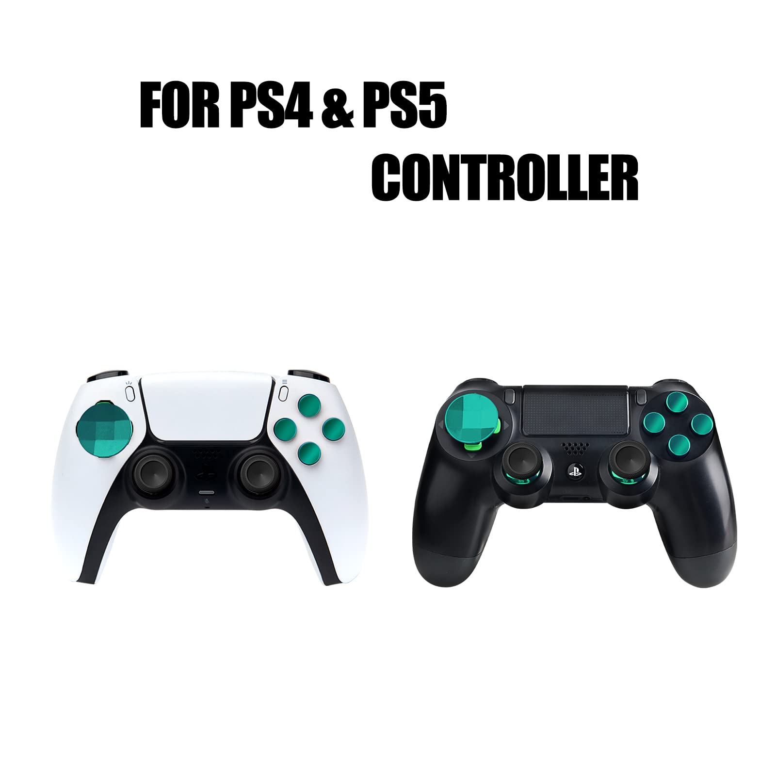 Magnetic Metal Buttons Accessories for PS4 PS5 Controller, Adjustable Height Thumbticks Replacement Parts for PS4 & PS5 controller,Includes Magnetic Base, Joysticks,Actinon Buttons & Dpad(Green)