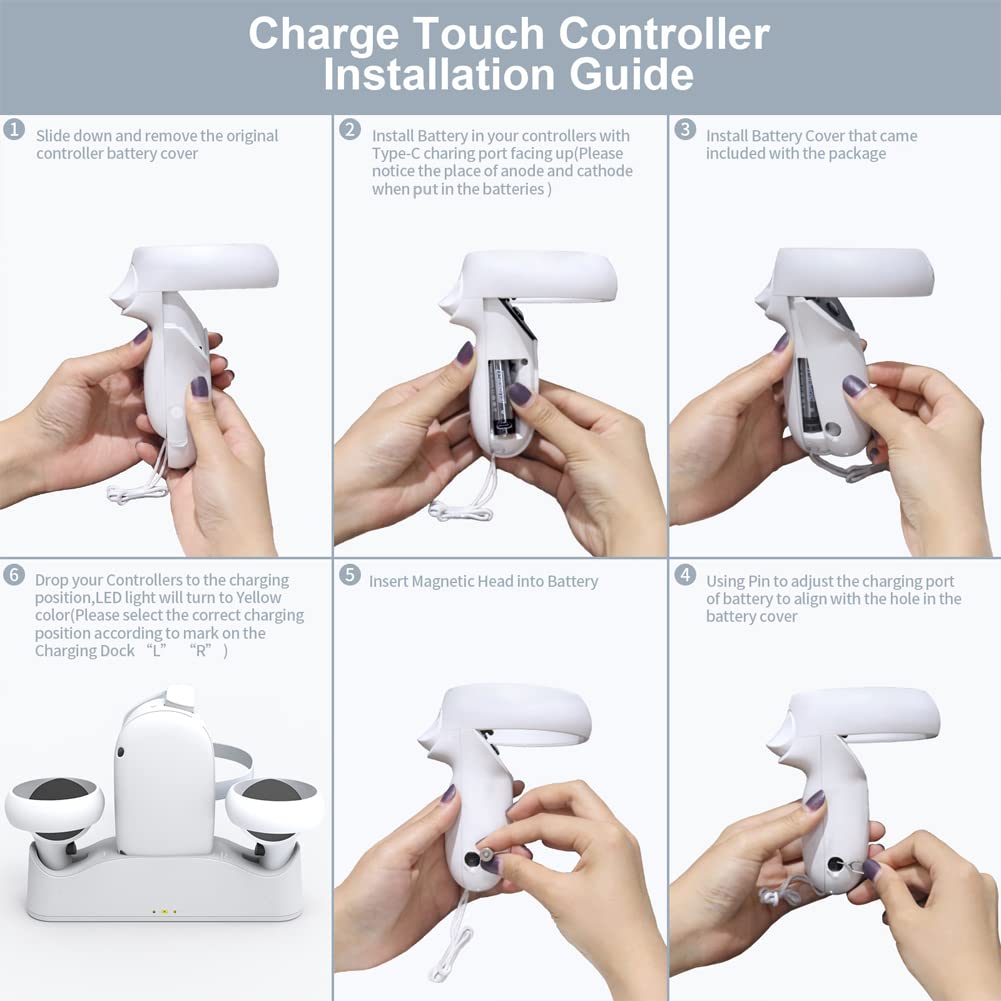 Quest 2 Charging Dock Support Magnetic Dual Controller Charging Includes 2 Rechargeable Batter-ies and Covers, Support Charging Headset and Grip