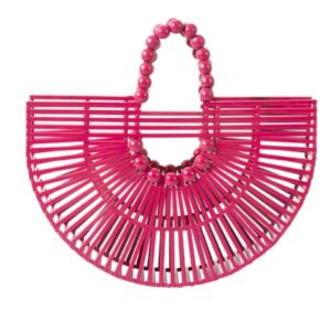 BAMBOO WOODEN PURSE BEADED STRAP (PINK, LARGE)